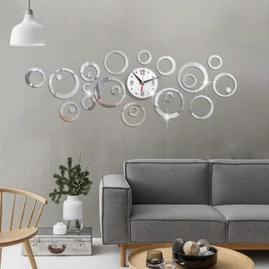 horloge murale grande taille cercle miroir acrylique 3D